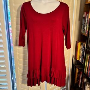 FLIRTY PINK Women's Red Ruffle-Hem Scoop Neck Top Sz: 2X